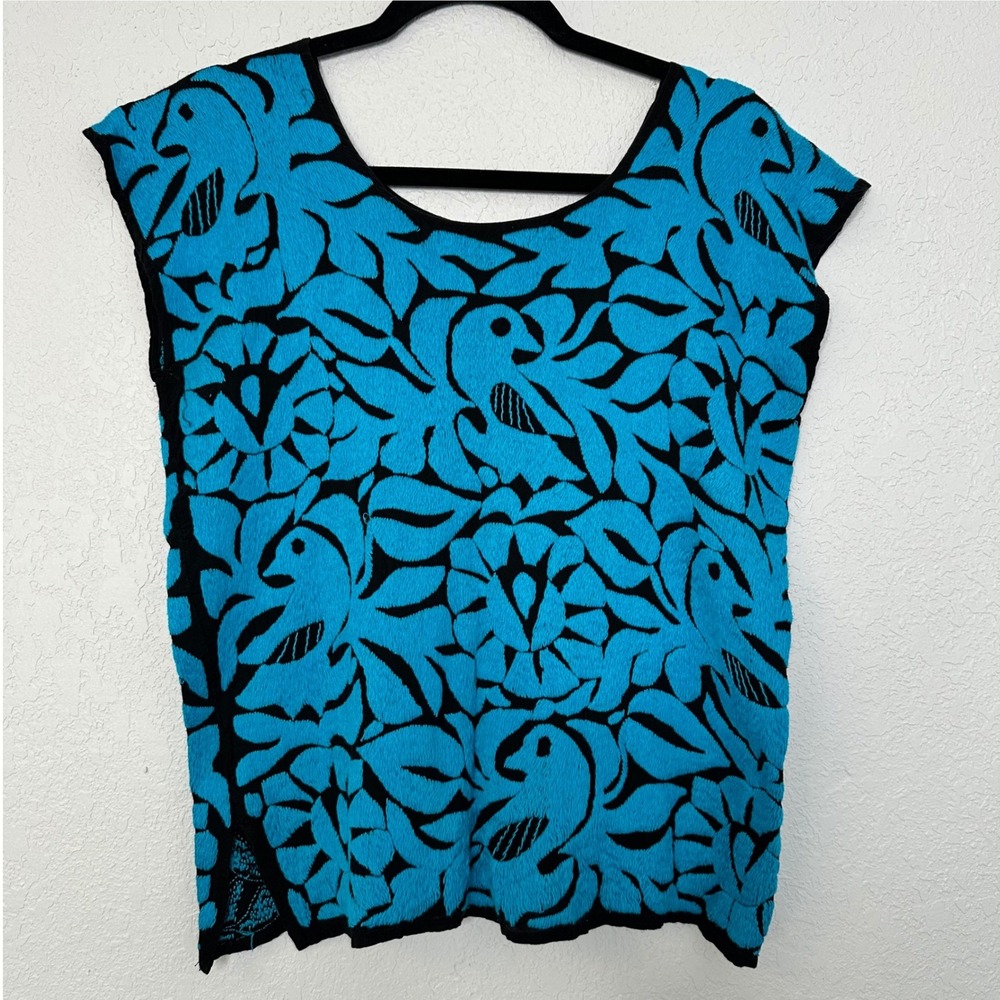 Authentic Handmade Jalapa‎ de Diaz Mexican Blouse Turquoise